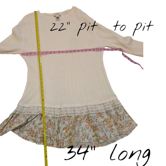 Talbots Cream Knit Sweater Floral Ruffle Hem Top Long Sleeve Feminine Chic XL EC - Picture 3 of 6